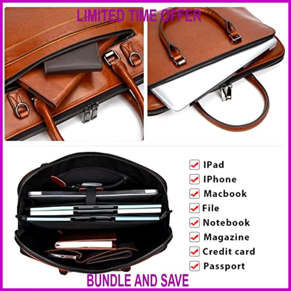 Genuine Leather Laptop Messenger Bag 13.3-15.6 Inch Work Briefcase